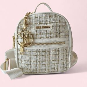 Steve Madden Cream and Gold Tweed Mini Backpack